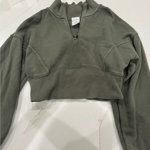 Olive Green Women's Cropped Sweatshirt